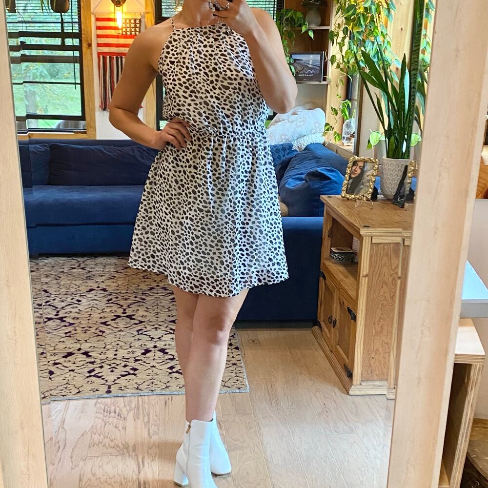 Maurices black and white animal print flare dress